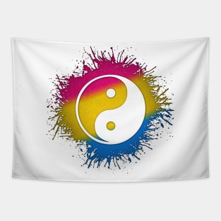 Paint Splatter Pansexual Pride Flag Yin and Yang Symbol Tapestry