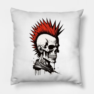 Red mohawk skull punkrocker Pillow