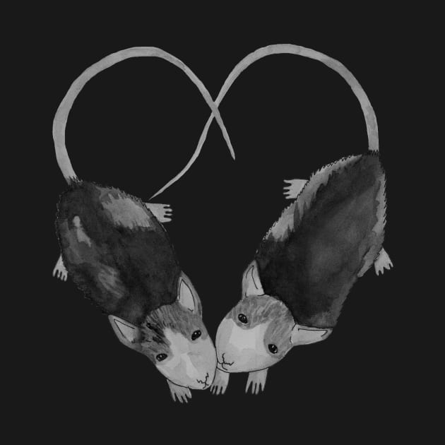 Two bnw rats in heart shape by deadblackpony