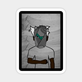 Simon - Dark Male Character with Crayon Mask and Waves Background Magnet