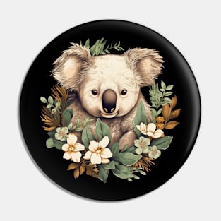 Cute Koala Bear With Flowers Graphic Design Pin