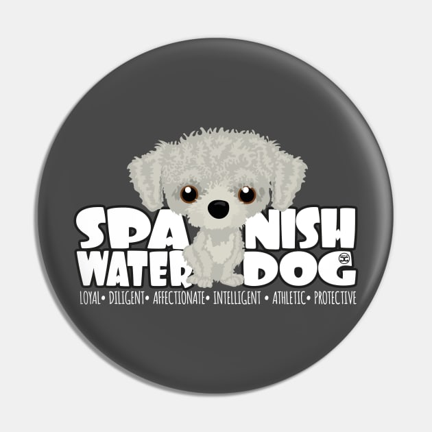 Spanish Water Dog (White) - DGBigHead Pin by DoggyGraphics