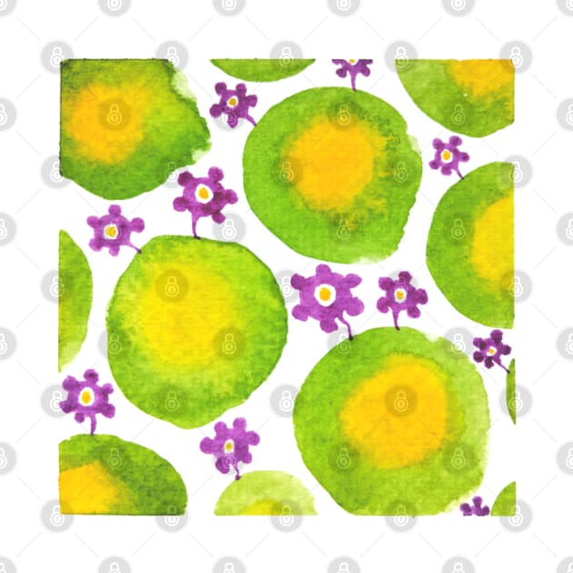 Green and yellow circles with violet flowers by Meirami Art 