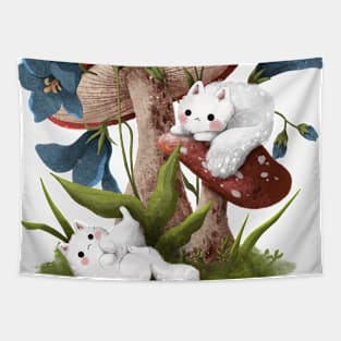 Cats, mushrooms and flowers Tapestry