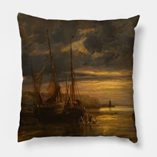 Beached Fishing Boats by Jules Achille Noel Pillow