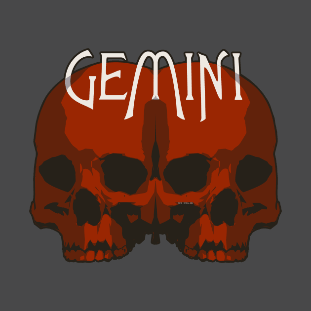 Red Gemini Twins Skulls by RyanJGillDesigns