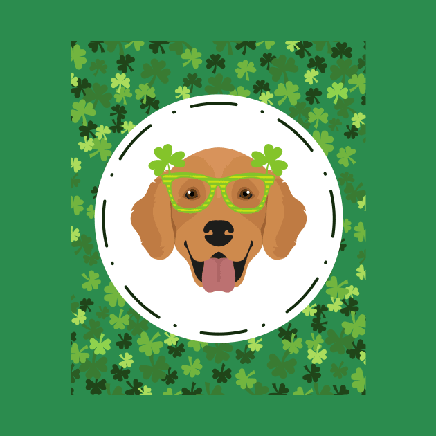 Saint Patrick's Day with Golden Retriever with Glasses and Shamrock by Seasonal Dogs