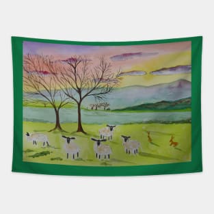 Quirky Sheep at Sunset Tapestry