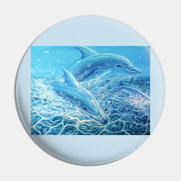 Dolphins Jumping Out Of Water Oil Painting Pin by SPACE ART & NATURE SHIRTS 