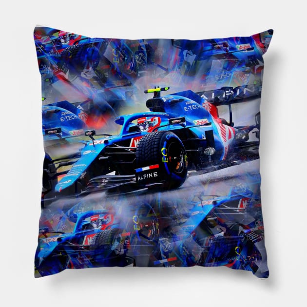 Esteban Ocon - A Rainy Day in Belgium Pillow by DeVerviers