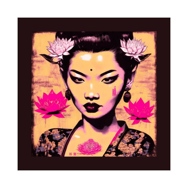 [AI Art] Nonexistent Asian woman with lotus flowers in the spirit of the works of Herman Brood by Sissely