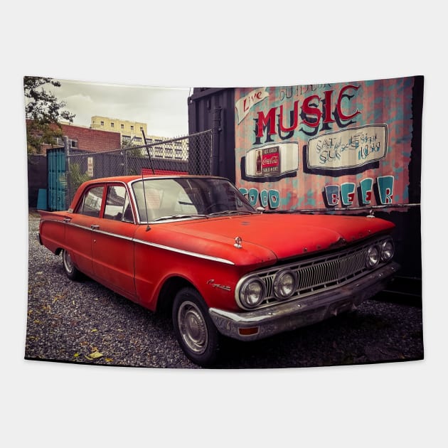 Vintage Red Car Long Island City Queens NYC Tapestry by eleonoraingrid
