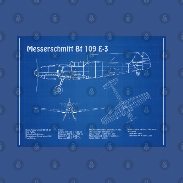 Messerschmitt Bf 109 E-3 - Airplane Blueprint - AD by SPJE Illustration Photography