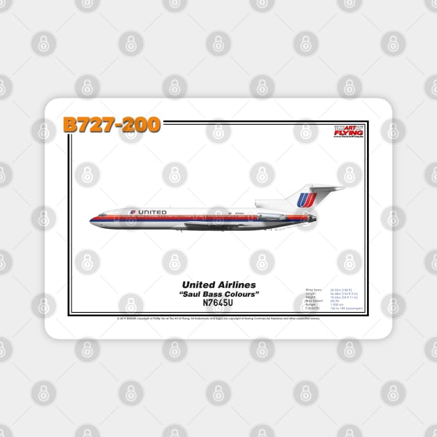 Boeing B727-200 - United Airlines "Saul Bass Colours" (Art Print) Magnet by TheArtofFlying