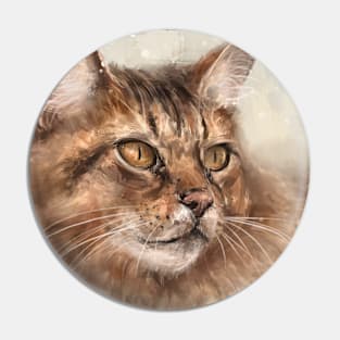Painting of a Fluffy Brown Somali Cat Pin