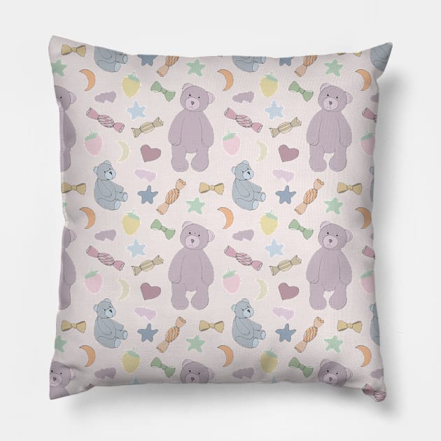 Two cute bears and candies pattern Pillow by Flowersforbear