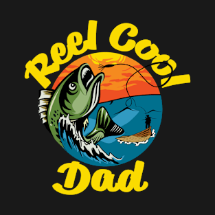 Reel Cool Dad Fisherman. Perfect for the Bass Fisherman, fishing rod graphic. T-Shirt
