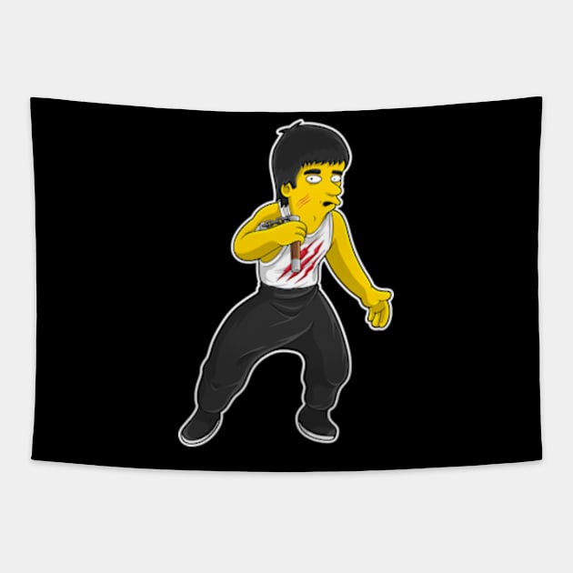 Yellow Bruce Lee Illustration Tapestry by namanyastudios