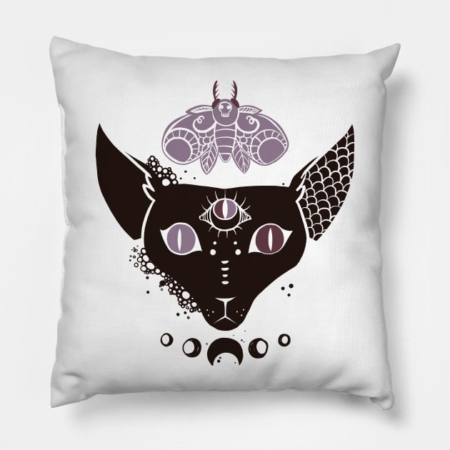 Sphynx Cat, Moth, Third Eye, And Triangle Pillow by cellsdividing
