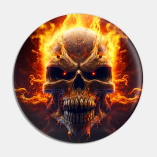 Evil Burning Skull with Red Eyes Pin