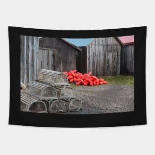 Lobster pots and floats behind the sheds Tapestry