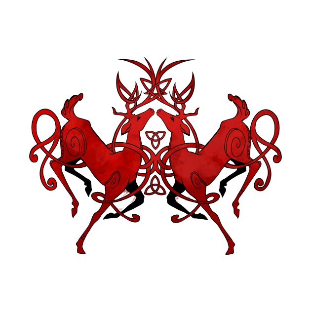 Red Knotwork Deer by KaijuCupcakes