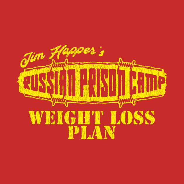 Jim Hopper's Russian Prison Camp Weight Loss Plan Funny Distressed Retro 80s Logo by GIANTSTEPDESIGN