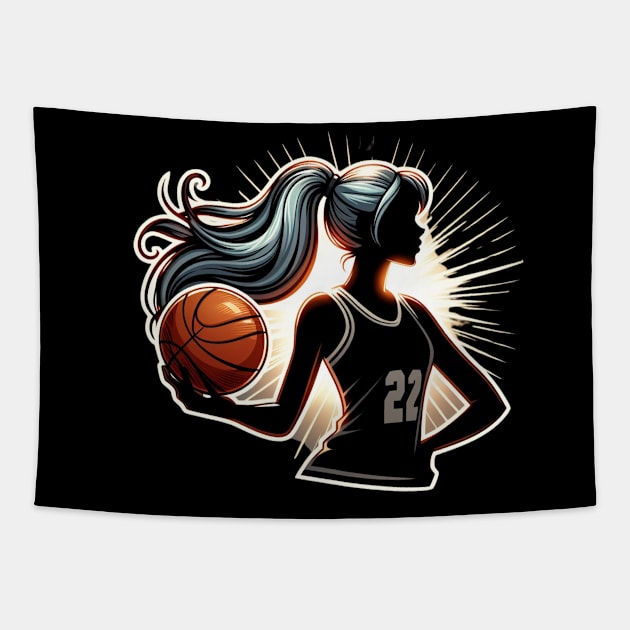 silhouette of female basketball player Tapestry by EKLZR