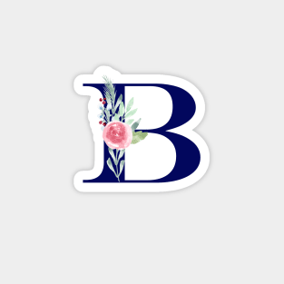 Watercolor Floral Letter B in Navy Magnet