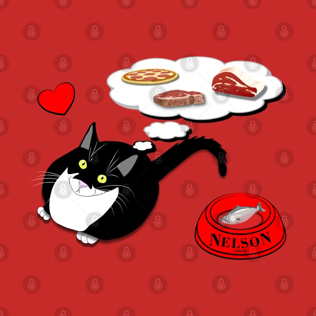 Hungry cat Feed Me Cute Tuxedo Fatty Copyright TeAnne by TeAnne