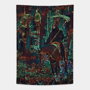 Grim reaper on horseback in the forest Tapestry