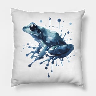 Blue Frog, abstract watercolor art Pillow