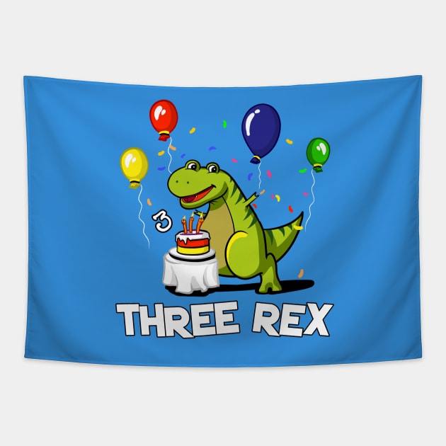 Three Rex 3rd Birthday Party T-Rex Dinosaur Tapestry by underheaven