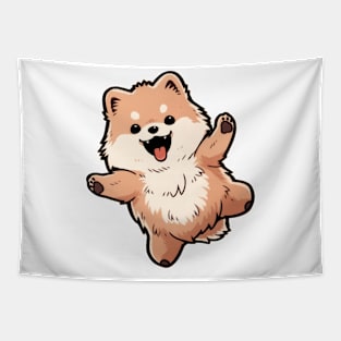 Cute Pomeranian Jumping Tapestry