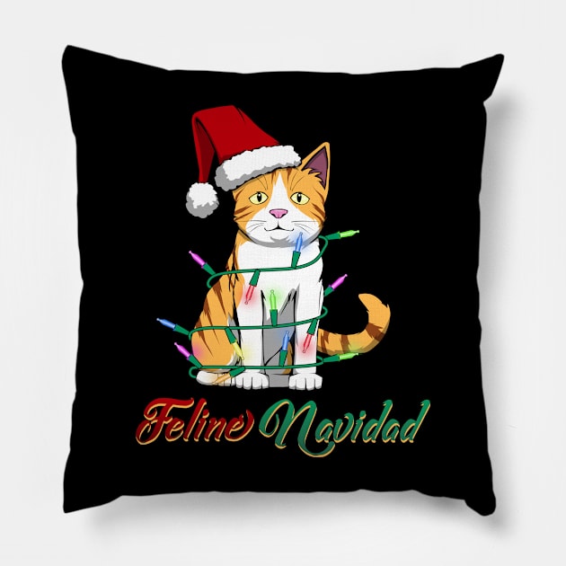 Feline Navidad Christmas Cat Cute Kitten Pillow by MGO Design