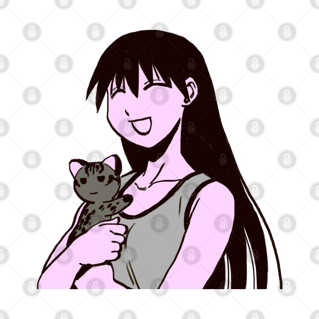 I draw pink pastel happy sakaki hugging the iriomote cat maya / azumanga daioh manga by mudwizard