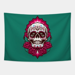 Cool Day of the Dead Sugar Skull with Roses Tapestry