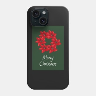 Merry Christmas Poinsettia Wreath on a Dark Green Background Phone Case
