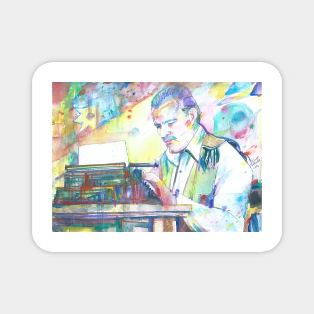 ERNEST HEMINGWAY typing - watercolor portrait Magnet by lautir