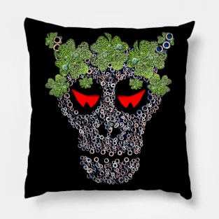 Creepy Skull In Green Clover "Crown" Retro St Patricks Day Pillow