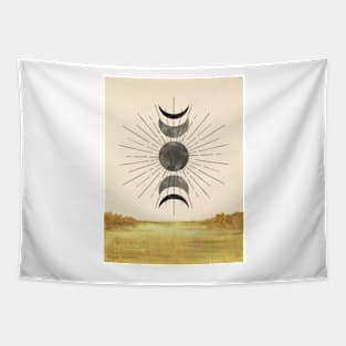 Abstract landscape, sun and moon phases Tapestry