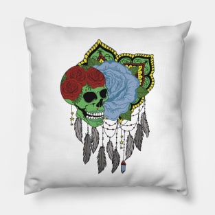 Lime green skull dream catcher Pillow