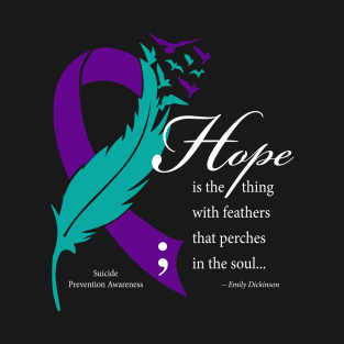 Suicide Hope Feather Ribbon, white type T-Shirt