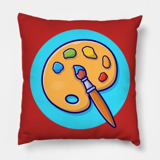Paint pallet And Paint Brush Cartoon Vector Icon Illustration Pillow