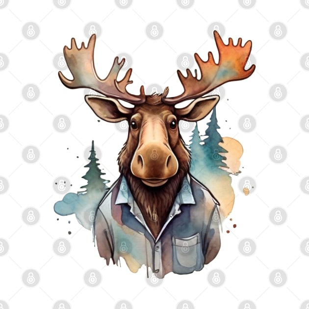 Moose in a shirt by Moxis Watercolor