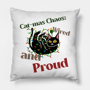 Funny Proud Black Cat Christmas Wires, CatMas Pillow