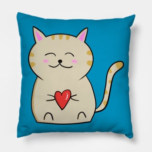 Cute Kawaii Cat holding Heart Pillow