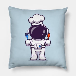 Cute Astronaut Chef With Fork And Spoon Cartoon Pillow