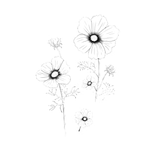 Black and white Cosmos Flower T-Shirt