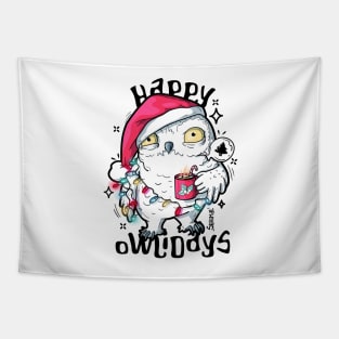 Happy owlidays Christmas owl pun Tapestry